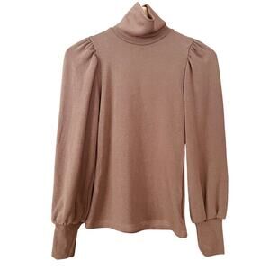 OGL Turtleneck Puff Sleeve Top Thermal Eco Mousse Mocha Brown Size Small NEW